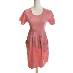 Vintage FLAX Seeds by Angelheart Jeanne Engelhart Linen Mini Dress Pink Size M